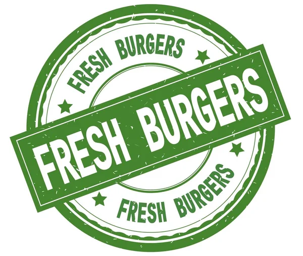 FRESH BURGERS, written text on green round rubber stamp . — стоковое фото