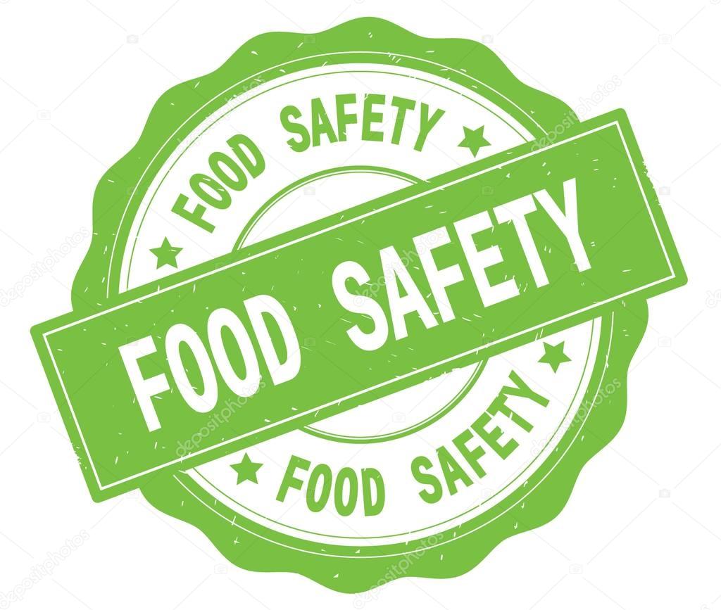 FOOD SAFETY text, written on green round badge.