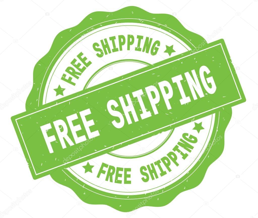FREE SHIPPING text, written on green round badge.
