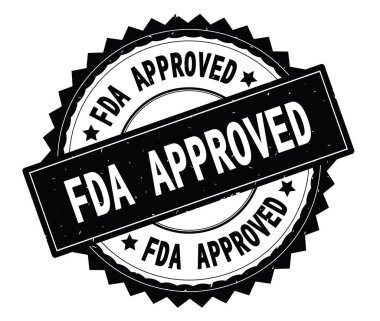 FDA onaylı siyah metin damgası, zig zag kenarlıklı yuvarlak.