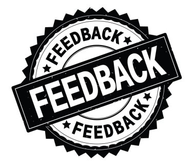 Geribildirim siyah metin damgası, zig zag kenarlıklı yuvarlak.