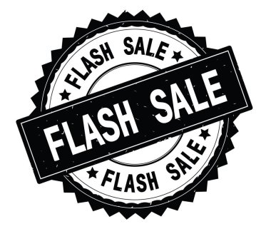 Flash Satılık siyah metni yuvarlak damga, zig zag kenarlıklı.