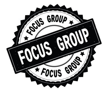 Odak grup siyah metin damgası, zig zag kenarlıklı yuvarlak.