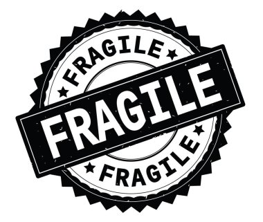 Kırılgan siyah metin damgası, zig zag kenarlıklı yuvarlak.