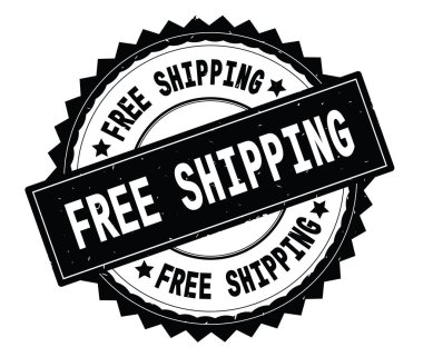 Ücretsiz nakliye siyah metin damgası, zig zag kenarlıklı yuvarlak.