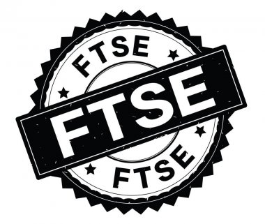 FTSE siyah metin damgası, zig zag kenarlıklı yuvarlak.