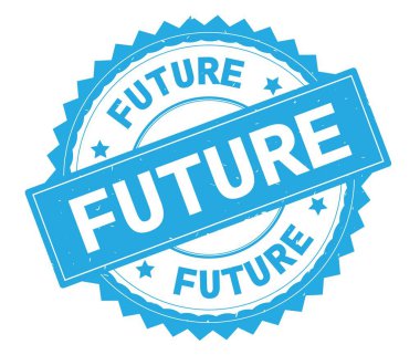 Gelecek mavi metin damgası, zig zag kenarlıklı yuvarlak.