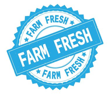 Çiftlik taze mavi metin damgası, zig zag kenarlıklı yuvarlak.