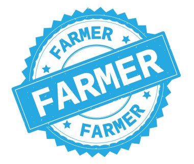 Çiftçi mavi metin damgası, zig zag kenarlıklı yuvarlak.