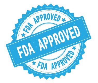 FDA onaylı mavi metin damgası, zig zag kenarlıklı yuvarlak.