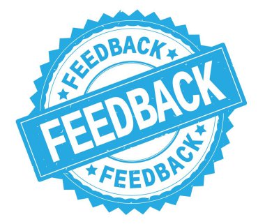 Geribildirim mavi metin damgası, zig zag kenarlıklı yuvarlak.