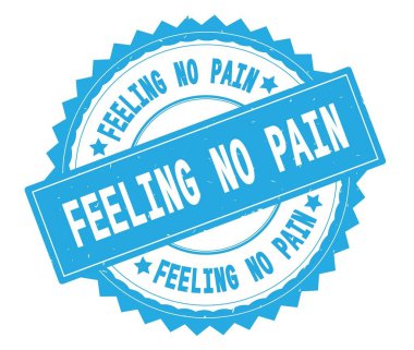 No Pain mavi metin damgası, zig zag kenarlıklı yuvarlak duygu.
