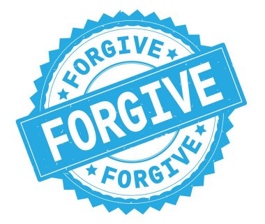 Mavi affet metin damgası, zig zag kenarlıklı yuvarlak.