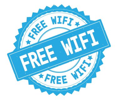 Ücretsiz Wifi mavi metin damgası, zig zag kenarlıklı yuvarlak.