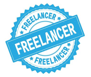 Freelancer mavi metin damgası, zig zag kenarlıklı yuvarlak.