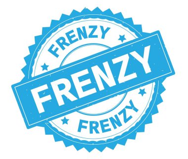 Çılgınlık mavi metin damgası, zig zag kenarlıklı yuvarlak.