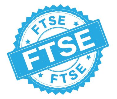 FTSE mavi metin damgası, zig zag kenarlıklı yuvarlak.