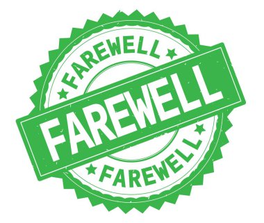 Elveda yeşil metin damgası, zig zag kenarlıklı yuvarlak.