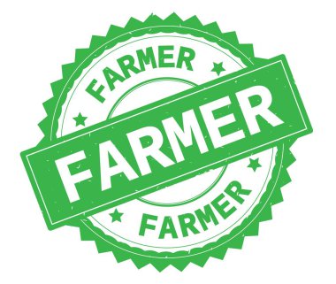 Çiftçi yeşil metin damgası, zig zag kenarlıklı yuvarlak.