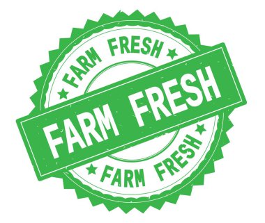 Çiftlik taze yeşil metin damgası, zig zag kenarlıklı yuvarlak.