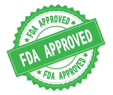 FDA onaylı yeşil metin damgası, zig zag kenarlıklı yuvarlak.