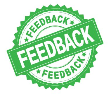 Geribildirim yeşil metin damgası, zig zag kenarlıklı yuvarlak.