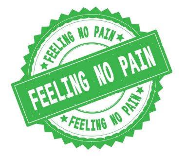 No Pain yeşil metin damgası, zig zag kenarlıklı yuvarlak duygu.