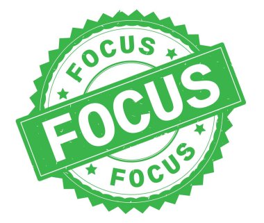 Odak yeşil metin damgası, zig zag kenarlıklı yuvarlak.