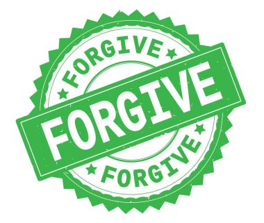 Yeşil affet metin damgası, zig zag kenarlıklı yuvarlak.