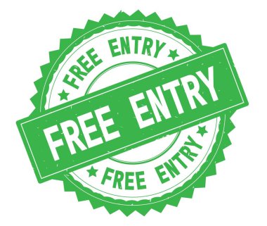 Serbest giriş yeşil metin damgası, zig zag kenarlıklı yuvarlak.