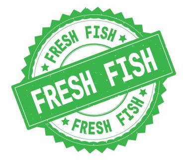 Taze balık yeşil metin damgası, zig zag kenarlıklı yuvarlak.