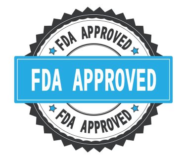 FDA onaylı metin gri ve mavi yuvarlak damga, zig zag bor ile