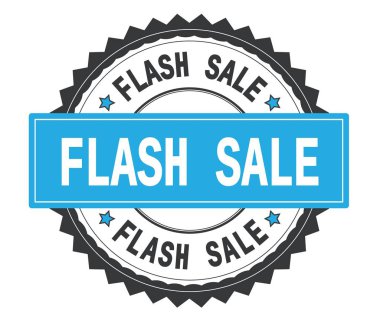 Flash satış metin gri ve mavi yuvarlak damga, zig zag borde ile