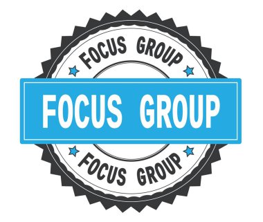 Odak grup metin gri ve mavi yuvarlak damga, zig zag bord ile