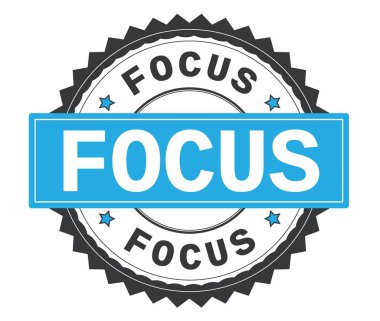 Gri ve mavi yuvarlak damga, zig zag kenarlıklı metin odaklanmak.