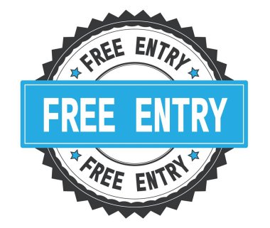 Ücretsiz giriş metin gri ve mavi yuvarlak damga, zig zag borde ile