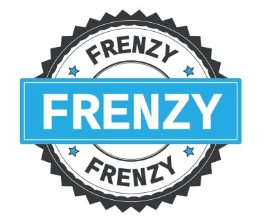 Gri ve mavi yuvarlak damga, zig zag kenarlıklı metin frenzy.