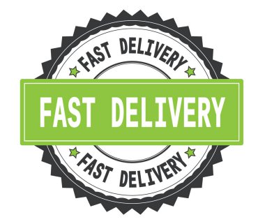 Hızlı teslimat metin gri ve yeşil yuvarlak damga, zig zag b