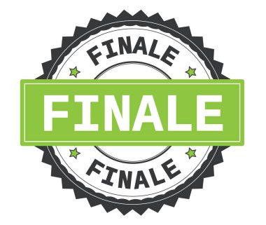 Final metin gri ve yeşil yuvarlak damga, zig zag kenarlıklı.