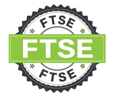 FTSE gri ve yeşil yuvarlak damga, zig zag kenarlıklı metin.