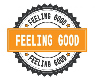 Duygu iyi metin gri ve turuncu yuvarlak damga, zig zag b üzerinde