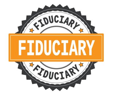 Gri ve turuncu yuvarlak damga, zig zag bord ile güvene dayalı metin