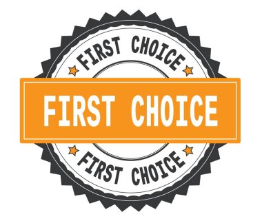 Gri ve turuncu yuvarlak damga, zig zag b ile ilk seçim metni