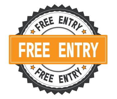 Ücretsiz giriş metin gri ve turuncu yuvarlak damga, zig zag bor ile