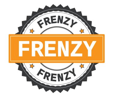 Gri ve turuncu yuvarlak damga, zig zag kenarlıklı metin frenzy.