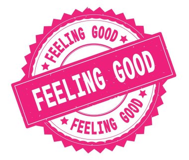 Damga, zig zag kenarlıklı yuvarlak iyi pembe metin duygu.