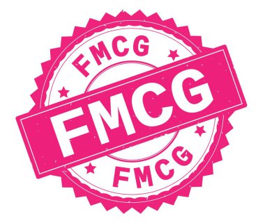 FMCG pembe metin damgası, zig zag kenarlıklı yuvarlak.