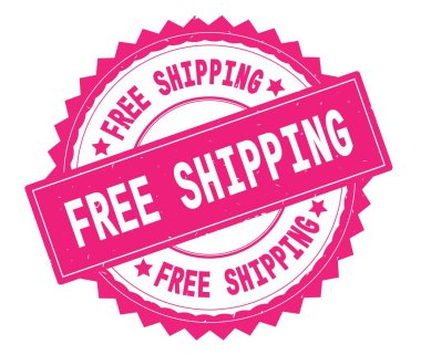 Ücretsiz nakliye pembe metin damgası, zig zag kenarlıklı yuvarlak.