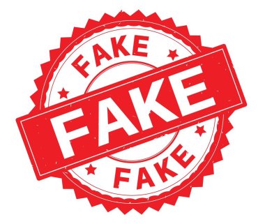 Sahte kırmızı metin damgası, zig zag kenarlıklı yuvarlak.