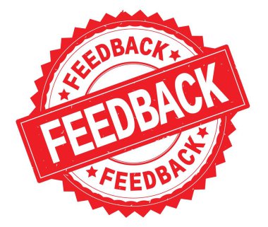 Geribildirim kırmızı metin damgası, zig zag kenarlıklı yuvarlak.